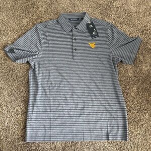 West Virginia Mountaineers Grey Striped Polo Shirt NWT